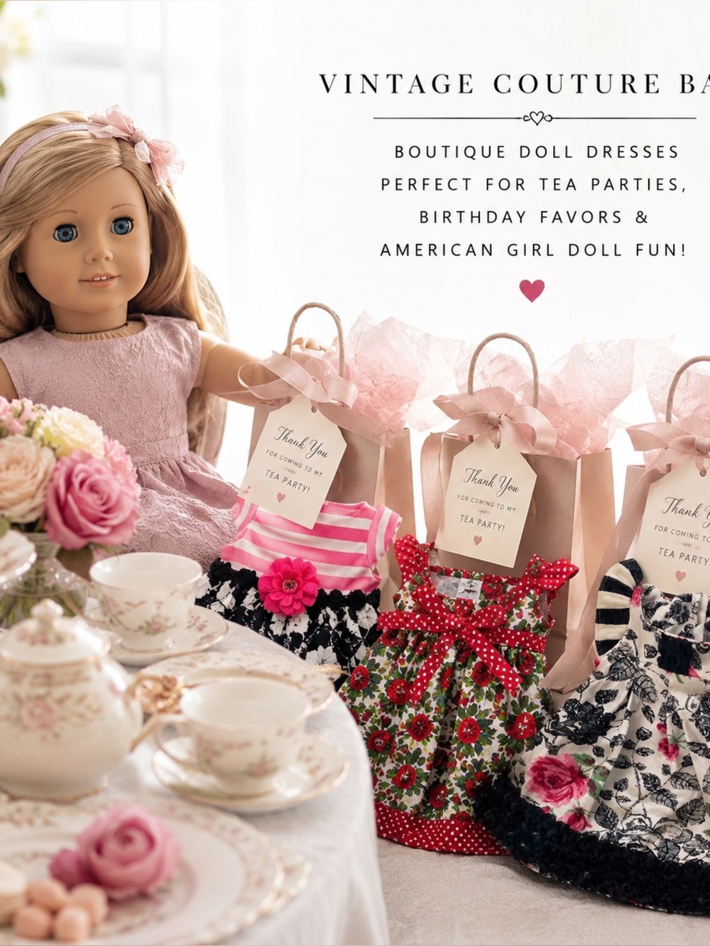Vintage Couture Baby 18” Doll dress Lot of 6 fits American girl doll - Picture 2 of 15